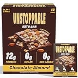 UNSTOPPABLE Vegan Protein Bars, High Protein, Plant Based, Gluten Free, High Fiber, Low Carb, Low Calorie, Healthy Snacks, No Sugar, Keto Energy Bar, Chocolate Almond, 12 Count