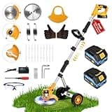 Electric Weed Wacker Cordless Weed Eater Battery Powered 21V, 4-in-1 Brush Cutter/String Trimmer/Grass Trimmer/Lawn Mower, 6 inch Lightweight Edger Stringless Weed Trimmer with Wheel & Blade,2 Battery