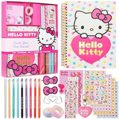 Hello Kitty DIY Journal Kit for Girls Teens Kawaii A5 Spiral Notebook Hair Clips Keychain Bookmark Stickers Cute Stuff Anime Gifts for Girls