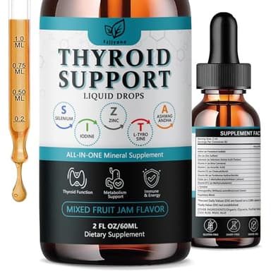 Thyroid Support For Women & Men Liquid Drops.Thyroid Supplement Drops With Selenium Zinc Iodine L-Tyrosine Ashwagandha For Energy & Metabolism Support, Hormone Balance,Vegan，Additives Free - 2 Fl. Oz