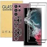 [2+2Pack] Galaxy S22 Ultra Screen Protector Tempered Glass + Camera Lens [9H Hardness][Compatible Fingerprint] 3D Curved HD Clear Glass Film For Samsung Galaxy S22 Ultra Screen Protector (6.8")