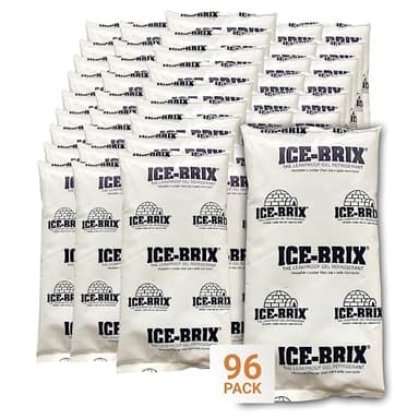 ICE-BRIX Ice Packs for Shipping 5 X 2 3/4" (96 Pack Bulk) Food-Safe Reusable Refrigerant Gel Ice Packs for Lunch Boxes, Coolers & Mailing Perishables; Instant Cold Packs for Shipping