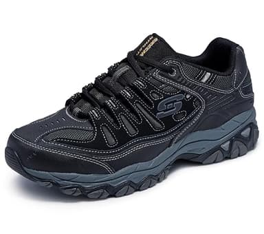 Skechers Men's Afterburn M. Fit Fashion Sneakers – Leather Upper, Memory Foam Insole, Rubber Outsole, Black/Charcoal, 10.5 X-Wide