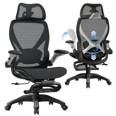 ELABEST X100 Ergonomic Mesh Office Chair with Footrest, Big and Tall Hone Desk Chair with 5D Flip-Up Arms, Adjustable 3D Lumbar Support,Gaming & Executive Computer Chairs