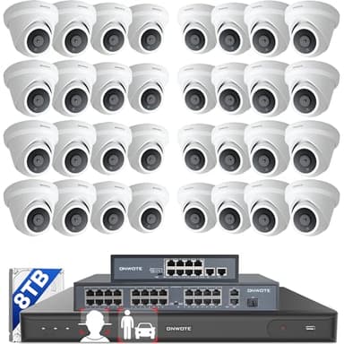 ONWOTE 12MP NVR 32 Channel PoE Security Camera System, Face Recognition & AcuSearch, 32x 4K 8MP Outdoor PoE IP Cameras, 134° FoV, 32CH 6K Commercial NVR 8TB, 4 HDD Ports Support 40TB, Business CCTV