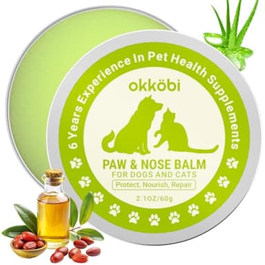 OKKÖBI Paw & Nose Balm for Dogs & Cats - All-Natural Lick-Safe Pet Paw Balm for Cracked, Dry Foot & Noses - Soothing & Protective Salve - Horse Hoof Care 60g - 2.1 oz
