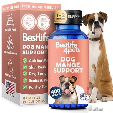 Dog Mange Support and Natural Dog Itching Relief for Canine Coat Issues & Puppy Mange, Soothes Dry Itchy Scaly Skin, Welts & Scabs - Helps Restore Fur Loss (Easy Use 400 Tiny Pills)