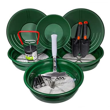 ASR Outdoor 19pc Ultimate Gold Panning Kit with Classifier Screens, Gold Pans, Rock Pick
