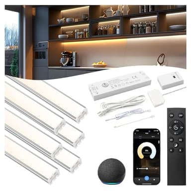 VST Smart Under Cabinet Lighting 6 Bars - UL Listed CRI 93+ Adjustable COB Strip Lights, Alexa & Google Home Compatible, App/Voice/Hand Wave Control for Kitchen Cabinets & Closets