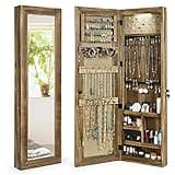 SRIWATANA Jewelry Armoire Cabinet, Solid Wood Jewelry Organizer with Full Length Mirror Wall/Door Mounted(Carbonized Black)