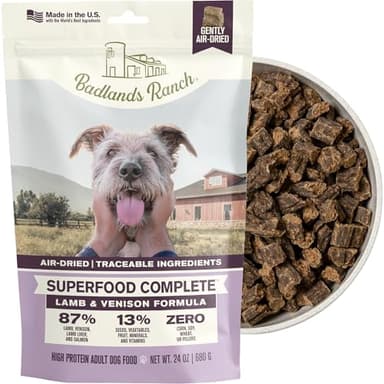 BADLANDS RANCH by Katherine Heigl – Superfood Complete Air-Dried Lamb & Venison Dog Food – High Protein with Superfoods for Daily Wellness & Consistent Nutrition – 24 oz