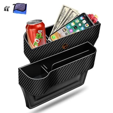 Car Seat Gap Filler Organizer, 2 Pack Multifunctional Auto Console Side Storage Box with Cup Holders 2 Seat Hooks for Drink, Car Organizer Front Seat for Holding Phone, Sunglasses