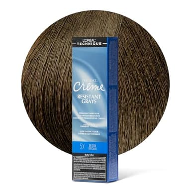 L'OREAL TECHNIQUE Excellence Crème Resistant Grays Permanent Hair Color - Max Coverage on Resistant Grays, Rich Crème No-Drip Formula & Patented Gray Seeking Dyes For All Hair Types, 5x Medium Brown
