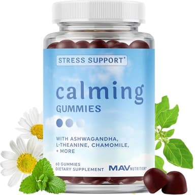 Calming Ashwagandha Gummies for Teens | Stress Relief Supplement with Theanine, GABA, Chamomile & Lemon Balm Calm Sleep Gummies | Natural Raspberry Flavor, Non-GMO, Third-Party Tested | 60 Ct