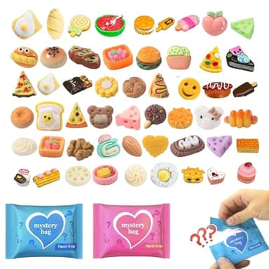 CIYOJA 50 Pcs Food Mystery Blind Bag Mini Resin Charms, Cute Cartoon Food Figures Assorted Pack for Kids & Teens, DIY Phone Case Decorations, Craft Supplies, Party Favors & Collectibles