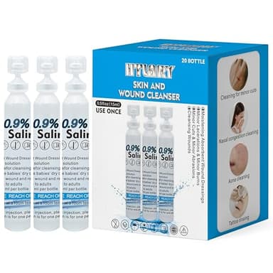 HTLARY Skin and Wound Cleanser, 20-Pack Sterile Saline Solution, 0.9% Saline Solution,Wound Wash & Nasal Rinse