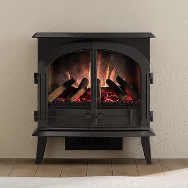 Modern Ember Harlowe Freestanding Electric Fireplace Stove Heater in Black with Multi-Color Ember Bed | Smart Technology | Alexa/WiFi Enabled | 1500W | Indoor Portable Heater | Safety Shutoff