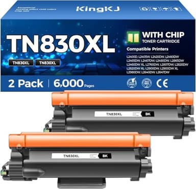 TN830XL Toner Cartridge Black 2-Pack High Yield Replacement for Brother TN830XL TN830 XL Compatible for HL-L2460DW HL-L2405W HL-L2480DW MFC-L2820DW DCP-L2640DW MFC-L2900DW HL-L2400D Laser Printer Ink