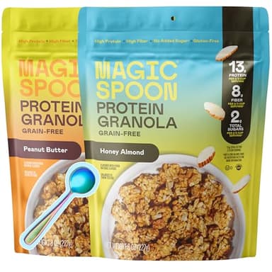 Magic Spoon High Protein Granola Low Sugar - 2 Pack: Honey Almond & Peanut Butter - Low Carb Sugar Free Protein Snacks & Breakfast Food - Grain & Gluten Free Granola Keto Friendly - Healthy Snacks