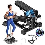 Steppers for Exercise at Home - Stair Stepper with 330 lbs Load Capacity, Resistance Bands, Non-Slip Mat - Adjustable Height Hydraulic Stepper with LCD to Monitor Steps & Time