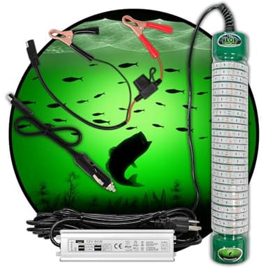 Green Blob Outdoors New Underwater Fishing Light for Docks and Boats, 110V and 12V, 15000 Lumen, Texas Made, for Snook, Bass, Catfish, Includes 110V Driver, Cig Lighter, and Gator Clips Adapters