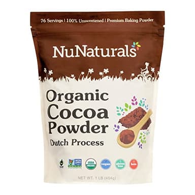 NuNaturals Unsweetened Organic Fairtrade Certified Cocoa Powder, Premium Dutch-Process For Drinking and Baking, 1 lb