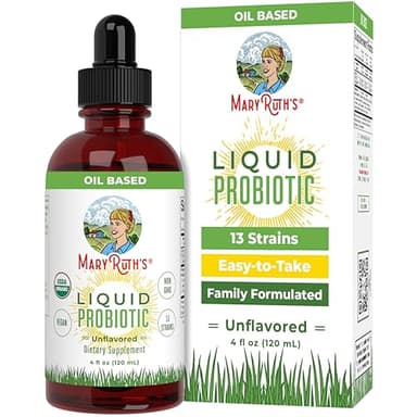 MARYRUTH'S Organics Liquid Probiotic for Ages 4+ | 2 Billion CFU | 13 Probiotic Strains | Gut Health & Digestive Support | Gas & Bloating Support | Vegan | Gluten Free | Travel-Friendly | 40 Servings