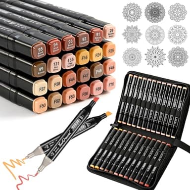 ZZWUAPT Skin Tone Colors Alcohol Markers Set,24 Color Dual Tips Art Markers,Markers Pens for Artist Adults Coloring Illustration Painting DIY Crafts Making Art Supplies