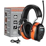 PROHEAR 027 AM FM Radio Headphones with Digital Display, 25dB NRR, Safety Ear Protection Earmuffs for Mowing, Snowblowing, Construction, Work Shops - Orange