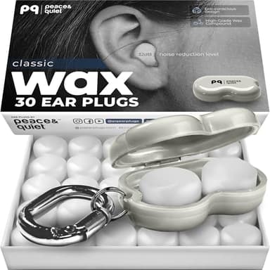 Peace&Quiet PQ Wax Ear Plugs for Sleeping - 30 Silicone Wax Earplugs for Sleeping and Swimming, Gel Ear Plugs for Noise Cancelling, Sound Blocking Level of 32 Db (30 Pillows), Color: White