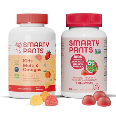 SmartyPants Kids Multivitamin Gummies and Probiotic Immunity Bundle: Omega 3 Fish Oil (EPA/DHA), Vitamin D3, C, Vitamin B12, B6, Digestive & Immune Support Supplement (30 Day Supply)