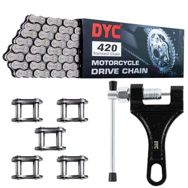 DYC 420 Motorcycle Chain 132 Links for 50 70 90 110 125 196 212cc Coleman SSR TaoTao Coolster Apollo Baja Kazuma Chinese ATV, 420 Chain for Mini Bike Dirt Bike Go Kart with Chain Breaker Tool