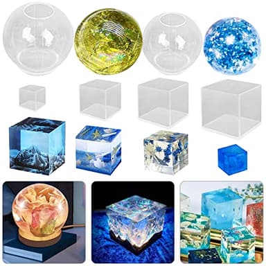 6 Pcs Sphere & Cube Resin Molds - FineGood Clear Silicone Epoxy Resin Molds for DIY Seamless Crystal Ball & Candle Soap