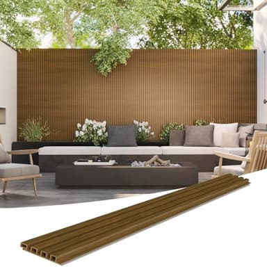 Treslam 3D Faux Wood Wall Panels for Exterior – Waterproof WPC Decorative Siding Slat Covering, Outdoor UV 8 FT (L) x 0.53 FT(H) Resistant Wall Decor, Easy Install Design (Brown, Pack of 10 Piece)