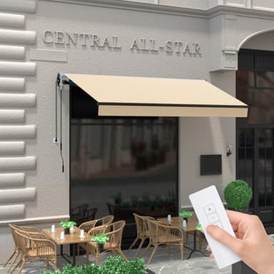 HOMEDEMO 13x8.2 Electric Retractable Awning for Patio, Motorized Awnings, Sunshade Shelter Crank Handle, UV & Waterproof Polyester Cover and Aluminum Frame for Outdoor Deck, Balcony, Yard, Beige