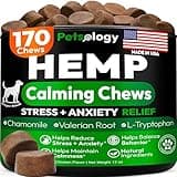 Hemp Calming Chews for Dogs - 170 Dog Calming Chews - Anxiety Relief Treats - Advanced Stress Relief, Separation Aid, Barking, Thunder, Fireworks, Melatonin - Pet Supplement - Made in USA