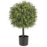Veryhome Artificial Topiary Boxwood Trees 1 pc, 23.6inch Artificial Potted Shrubs, Faux Ball Plants in Pot for Indoor and Outdoor, Home, Garden Decor(Green)
