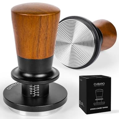 CUBARO 53.3mm Calibrated Espresso Tamper - 30lb Spring Loaded Auto-Leveling Coffee Tamper with Walnut Handle & Ripple Stainless Steel Base for 54mm Portafilters