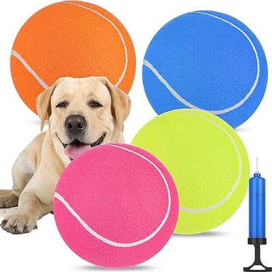 Leyndo 4 Pcs Inflatable Giant Tennis/Soccer Balls for Dogs with Pump Needle 9.5 Inch Jumbo Rubber Outdoor Indoor Interactive Large Dog Ball for Pet Training(Multicolor,Tennis)