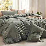 Bedsure Comforter Set Queen Size Grayish Olive Green - Cotton Fabric with Microfiber Inner Fill, Queen Comforter Set for All Seasons, 3 Pieces, 1 Comforter (90"x90") and 2 Pillow Cases (20"x26")