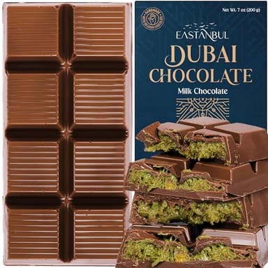 Eastanbul Dubai Chocolate Bar Pistachio, 7oz, Pistachio Dubai Bar, Viral Candy with Shredded Phyllo Dough, Knafeh, Gift Box