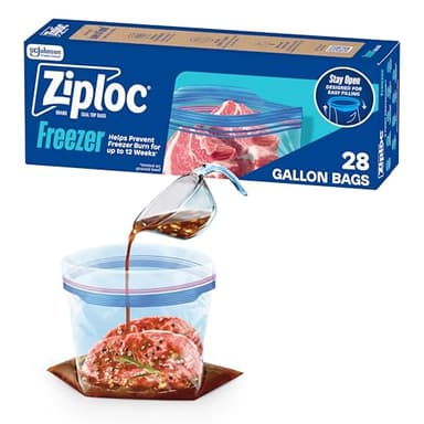 Ziploc Brand Gallon Freezer Storage Bags, Stay Open Design, Easy to Fill, 1 gal, 28 ct
