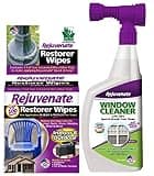Rejuvenate Restorer Wipes Penetrating Formula Restores Shines and Protects Faded Surfaces with Outdoor Window Spray and Rinse Cleaner with Hose End Adapter