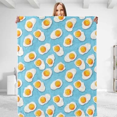 Fried Egg Theme Throw Blanket - Soft Plush, Lightweight, Warm, Fuzzy Flannel Blanket for Couch, Bedroom, Travel, Bed, Outdoor - Comfy 50in×60in