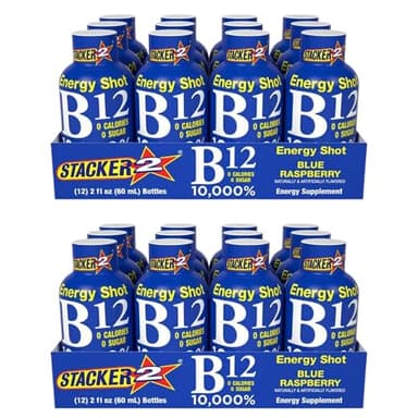 Stacker 2 Blue Raspberry B12 Energy Shot, 2oz (Pack of 24)