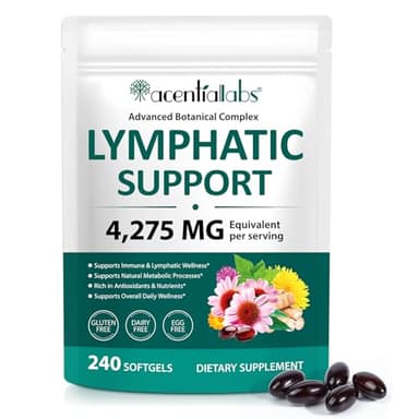 Lymphatic Drainage Supplements, Herbal 4275mg Lymph System Support Supplement for Women & Men with Dandelion, Burdock, Echinacea, Turmeric, Bromelain, Fluid Balance & Immune Health, 240 Softgels