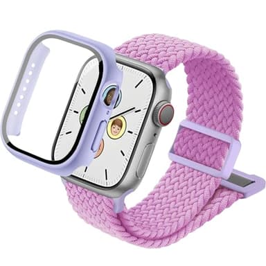 sylacor Braided Stretchy Band with Case Compatible with Kids Apple Watch Band (Purple, 40mm)