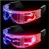 NIUCOO Cool Cyberpunk LED Rave Glasses: Futuristic Light-Up Visor Goggles and Space Sunglasses, Perfect for Space Costume and Futuristic Gadgets (High Tech+Lightning 2pcs)