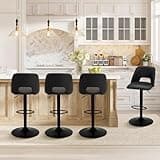 COLAMY Bar Stools Set of 4, Modern Swivel Bar Chairs, Adjustable PU Leather Upholstered Barstools Counter Height with Square Open Back for Bar, Kitchen Island, Dining Room, Black