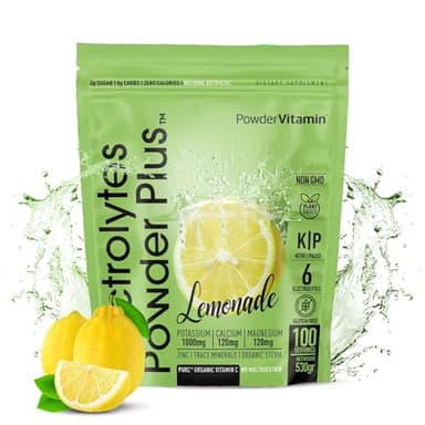 PowderVitamin Electrolytes Powder Plus Keto, Lemonade (100 Servings) 0 Sugar, No Maltodextrin,1000mg Potassium,120mg Calcium,120mg Magnesium,Organic Vitamin C,Zero Calories, Energy Hydration Powder